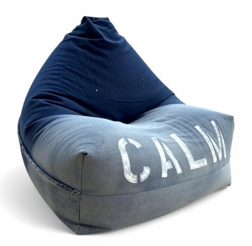 Aiire Puff Salon de Diseño Moderno - [100x70x70cm] Puf con Relleno Incluido Pintado a Mano en Algodón Premium - Bean Bag Chair Infantil o Decoracion Habitacion Juvenil Vaquero