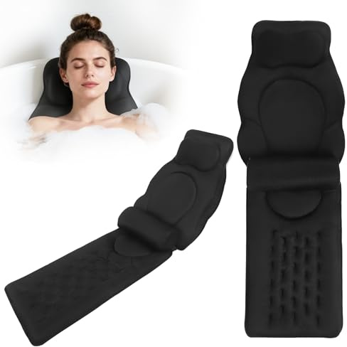 Almohada de baño de Cuerpo Entero 138x45 cm - Almohada de Secado rápido con Soporte para Cabeza y Espalda - Alfombrilla de baño hipoalergénica para bañeras estándar y exentas