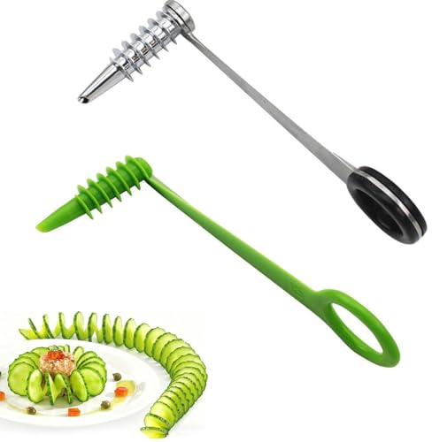 2 Stück Spiralschneider Gemüse, Spiralschneider Edelstahl, Spiral Cutter, Tragbarer Spiral-Gemüseschneider, Pragmatischer Schneider für Kartoffeln Gemüse Gurken Karotten Obst， Kunststoff und Edelstahl