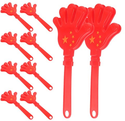 BESTonZON 10Pcs 28Cm Loud Noise Maker Hand Clappers National Flag Design, Red Flag Cheering Props for Sporting Events and Party Supplies