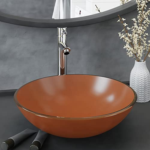 Genérico Lavabo de baño Grifo y desagüe de Empuje Vidrio Templado marrón-3098454