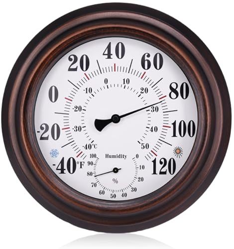Termómetros para exteriores, termómetro de pared vintage e higrómetro, termómetro de jardín para lectura confiable de temperatura y humedad (20 cm, 8 pulgadas)