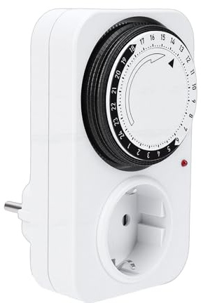 FTVOGUE Enchufe con Temporizador Mecánico, 16 A, Doble Toma de Corriente de 24 Horas con Intervalos de 15 Minutos, para Lámparas, Ventiladores, Luces Navideñas y Electrodomésticos, (Enchufe de la UE)