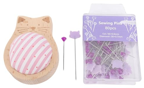 Kit de Coussin à épingles à Coudre en Forme de Chat avec 80 épingles à tête, épingles Droites, épingles de positionnement Artisanales, Aiguille pour travaux manuels, couturière,