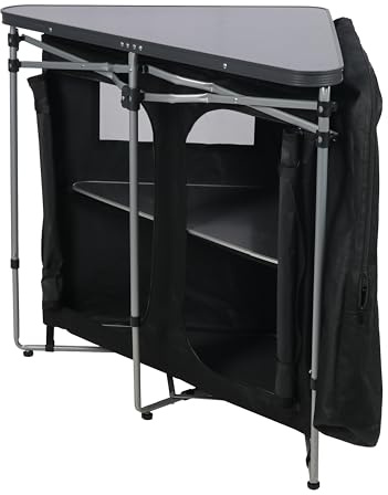 Hi-Gear Corner Cupboard with 2 Shelves and Solid Table Top, Easy to Assemble, Sturdy, Portable, Collapsible, Storage Unit, Organiser, Ideal for Camping and Festivals, includes Carry Bag (Back/Grey)