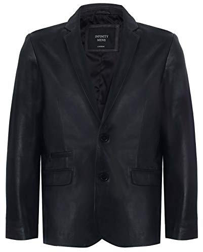 Infinity Leather Blazer de Cuero Genuino Negro de los Hombres Suave Chaqueta de Entallada de Estilo Italiano Real XL