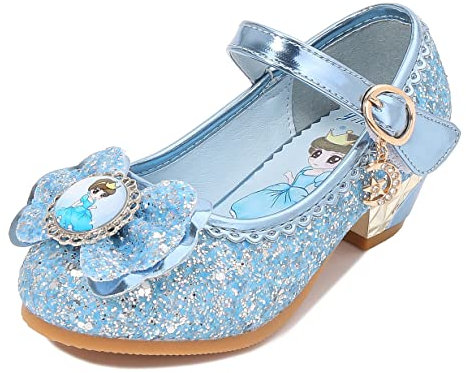 YOSICIL Mädchen Prinzessin Schuhe mit Absatz ELSA Schuhe Flamenco Schuhe Festliche Tanzschuhe Kristall Schuhe Partei Glitzer Pumps Halloween Weihnachten Party Karneval Weihnachtsfeier,Blau,28