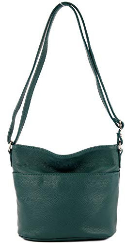 modamoda de T198 kleine Damen Leder Umhängetasche Schultertasche handmade in Italy, Farbe:Petrol