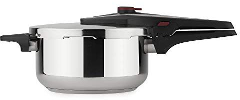 BOJ 4010504 Olla rápida 4 litros en Acero inoxidable 18/10. 22 cm diam. 2 niveles presión. Incluye cestillo Inox cocinar al Vapor. Apta para Todo Tipo de fuegos incluido inducción, Plastic