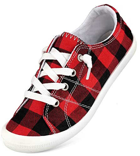 Women's Low Top Sneaker - Round Toe Comfort Casual Canvas Shoes Fashion Sneakers for Walking for Women Red Size 6.5