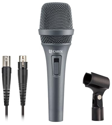 CAROL AC-900S XLR Wired Vocal Microphone – Dynamic Supercardioid Mic with Dual-Engine AHNC Noise Cancelling Tech for Singing, Karaoke, Stage & Studio, Includes Mic Clip, 4.5m Cable & Switch - Grey