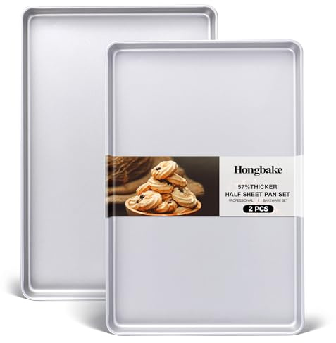 HONGBAKE Half Baking Sheet Pan Set of 2, Nonstick Cookie Sheet for Oven, Heavy Duty 1/2 Commercial Cookie Trays, Dishwasher Safe - Silver