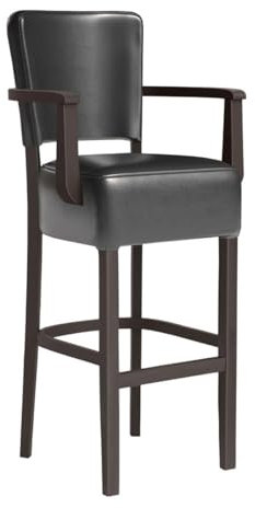 GGMMÖBEL 2-er Set Luca ARM | Gastro Barhocker | Leder | Schwarz | mit Lehne | Gestell: Holz/Wenge | Sitzhöhe: 79cm
