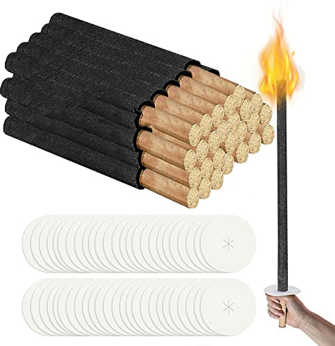 Cecaylie 100 pezzi Torce di cera Tempo di combustione 100 min, Torce da esterno in cera naturale, con paramano e manico lungo, per bambini giardino all'aperto Bonfire Hike