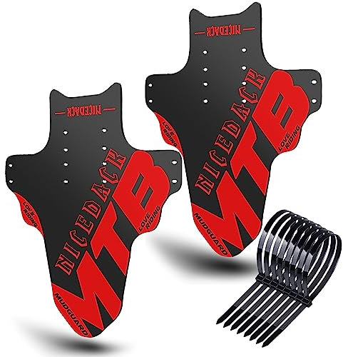 NICEDACK Parafanghi per Mountain Bike, 2 Pezzi, Mudguard Fit 20 - 29 Pollici MTB parafango Anteriore e Posteriore Compatibile con parafanghi per Bicicletta, Rosso