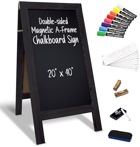 Better Office Products Magnetic A-Frame Chalkboard Sign, Extra Large 20 x 40, Standing Chalkboard Easel, Deluxe Set with Multiple Accessories, Outdoor Sidewalk Sandwich Board Sign,(Black)