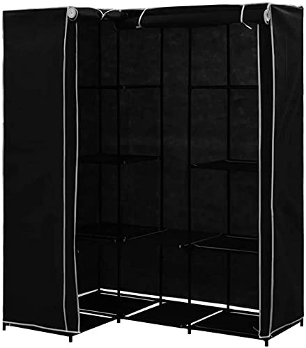 Armoire en Tissu RELOVE, Penderie Portable, Forme en L, Armoire Pliable Modulable en Angle, Acier, Tissu, Plastique, Porte-vêtements, Pliable, 169 * 129 * 87 cm, Noir