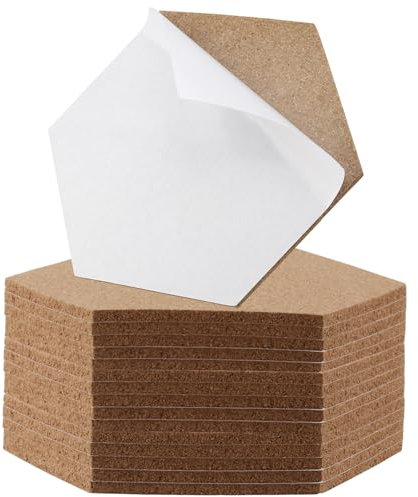 CHEUKYIU 16 Stück Korkplatte Selbstklebende DIY Sechseckig 6mm Korktafel Korkwand Korkpinnwand Korkfliesen Pinnwand Kork für Wand, Bilder, Foto, Notizen, Heimdekoration (20 x 17,5 cm)