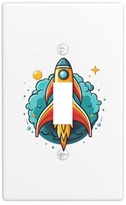 Rocket Clipart Space Ship Print Light Switch Cover, Decor Single Toggle Switchcover For Kitchen, Bedroom Wall Plate