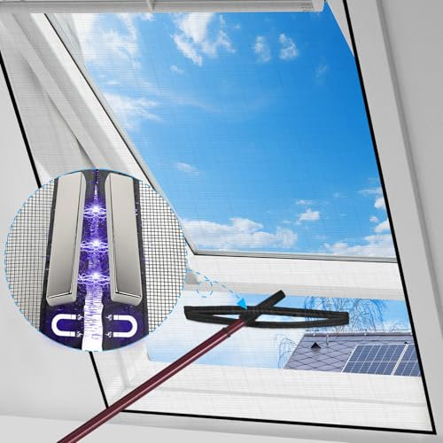 BKSAI Fly Screen for Window with Magnetic Opening, DIY Adjustable Window Nets to Keep Bugs Out, Easy to Open and Close Windows, 1Piece 150 * 130CM Self-Adhesive Mosquito Net Window Insect Screen