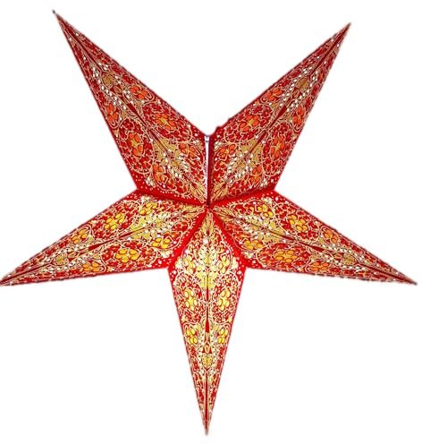 YEPSIO Farol de papel con forma de estrella, pantallas de luz, grande, 60 cm, decoración colgante de estrella para Navidad, boda, decoración del hogar, fiesta de cumpleaños (rojo brillante, amarillo,