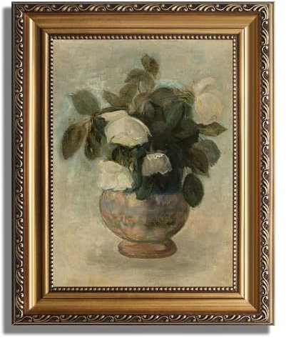 JOFANG Vintage Framed Wall Art,White Rose Canvas Wall Art for Living Room,Bedroom,Kitchen Wall Decor Canvas Prints,9x12inch