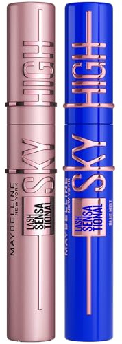 Maybelline New York Lash Sensational Sky High Mascara, Volumising & Lengthening, Washable Flake-Free Formula: Black + Blue Mist for Brown Eyes (Duo Bundle)