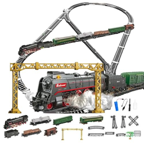 RCARTOYRTR Modelo de locomotora de vapor, juego de tren de Navidad eléctrico RC con carro y pista larga, decoración del hogar y juguetes para entusiastas de los trenes