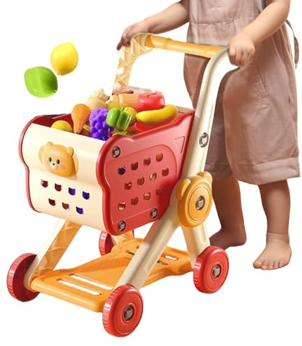 Juguetes para carrito de compras para niños | Juego de rol Supermercado Carrito de compras Juego con accesorios para alimentos - Juguetes educativos creativos para niños pequeños | Idea de regalo para