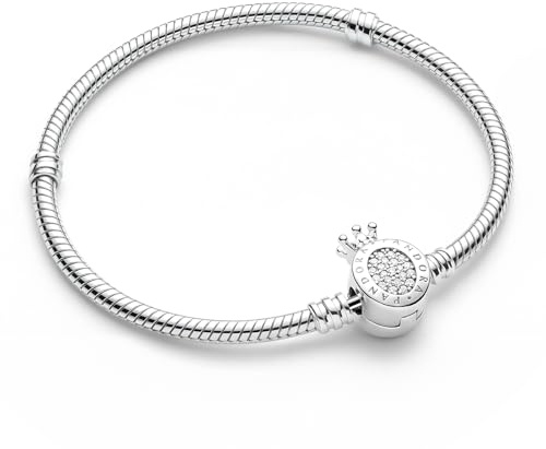 FEITENGU Krone Charms Anhänger Silber 925 Armband Herz,Bettelarmband Schmuck,Schlangenkette Fake ME Moments Serie Bracelet,Geburtstag Jahrestag Geschenke für Frauen,16CM