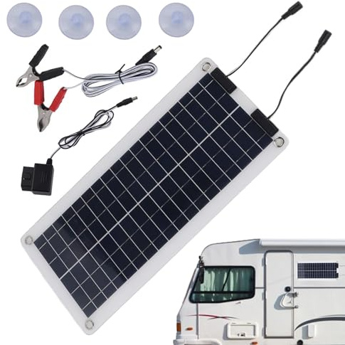 Caricatore di mantenimento solare - Mantenitore batteria 100 W, doppia uscita | Caratteristica, supporto 12V-24V per auto, camper, barca, moto, caricatore portatile uso su veicolo, resistente alle int