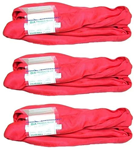 BA Products Qty. 3, 38-RSR-6-x3, 6' Red Round Sling/Endless Loop for Wrecker, Tow Truck, Crane, Lifting Strap