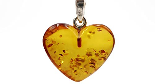 Bernstein Herz Anhänger Cognac Farbe Mit 925 Sterling Silber Schleife | Baltischer Anhänger Halskette | Schmuck