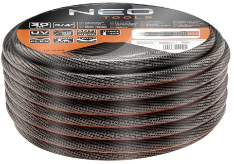 NEO TOOLS Pro Gartenschlauch 3/4 Zoll, 30 m Länge, 6-lagiger | UV-beständig, Flexibel Schlauch, Verdrehschutz - Wasserschlauch aus Erst-PVC mit Anti-Algen-Innenausstattung