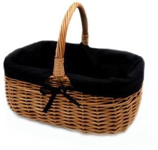 Korb Weidenkorb Einkaufskorb Picknickkorb 33/23/13cm Stabiler Tragekorb aus Weide Vollweide mit Stoffeinlage K1-014-SS