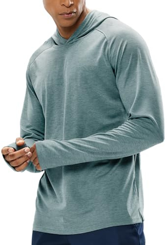 MIER Men's Long Sleeve Hiking Shirts UPF 50+ Sun Protection Fishing Hoodie SPF UV Running Workout Hooded T-Shirt, Haze Blue, XL