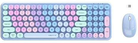 Wireless Keyboards and Mouse Combos, UBOTIE Colorful Gradient Rainbow Color Retro Typewriter Flexible Keyboard, 2.4GHz Connection and Optical Mouse(Purple Rainbow)