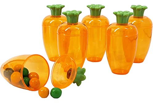 The Dreidel Company 6 Pcs 4 Inches Plastic Empty Carrot Shaped Easter Eggs Fillable, Clear Bright Orange Plastic Carrot Egg for Easter Hunt, Themed Party, Basket Stuffers, Toys Filling Treats 6-Pack