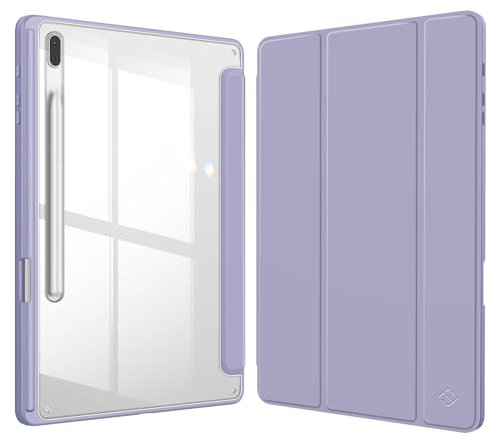Fintie Hybrid Hülle für Samsung Galaxy Tab S8 Plus 2022/Tab S7 FE 2021/Tab S7 Plus 2020 12.4 Zoll - Stoßfeste Abdeckung mit Transparent Klar Hartschalen Rückseite Schutzhülle, Pastellviolett