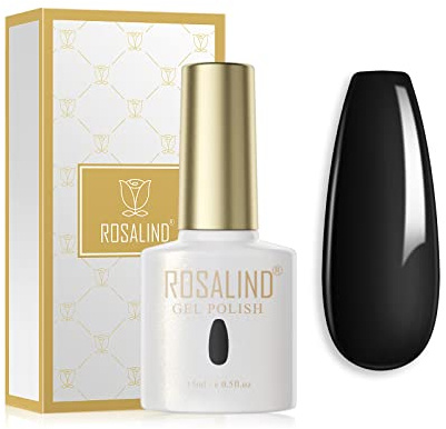 ROSALIND UV Nagellack Schwarz Gel Nagellack 15ml Soak Off Nail Gel Polish für UV LED Nagellampe Langlebige French Maniküre Nagelgellack