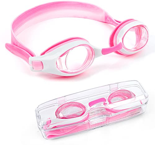 iToobe Swim Goggles, Anti-Fog Leak Proof Kids Swimming Goggles Flexible Nose Bridge Wide View Swim Glasses with Portable Case for Children Teens Girls