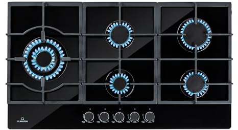 Klarstein Gas Cooker, 5 Burners Gas Hob, 11100W Built In Five Ring Electric Hob, Campervan Cooktops Cookers, Stainless Steel Glass Top Wok Burner, 5 Ring Kitchen Stoves LPG Cooker Burners Unit