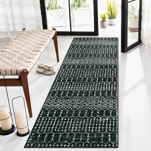 Lahome Moroccan 2x6 Black Runner Rug Non-Slip, Kitchen Rug Runner Washable Non-Skid Hallway, Geometric Print Distressed Carpet for Entryway Laundry Hana
