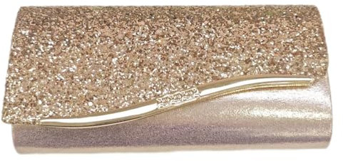 Larcenciel Clutch, Glitzer Tasche Handtasche mit Kette, Rosa Gold Pailletten Abendtasche für Damen, Glimmer Elegant Umschlag Umhängetasche Crossbody Schultertasche für Hochzeit, Party, Date, 22x5x10CM