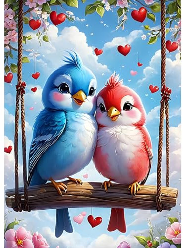 GDYEEH 5D Papageien Diamant Painting Pictures, DIY Schaukel Diamant Art Painting Kits, Liebe Vögel Diamond Painting Set for Adults Anfänger, Mosaic Making, Diamond Painting for Home Decor 30x40cm