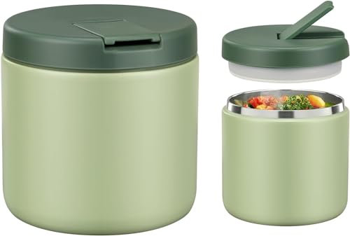 Itslife Thermobehälter für Essen 560ml Edelstahl Warmhaltebebehälter, Kinder auslaufsicherer Lunchbehälter mit Schnallenabdeckung, Weithals, Isolierung, geeignet für kaltes&heißes Essen Grün