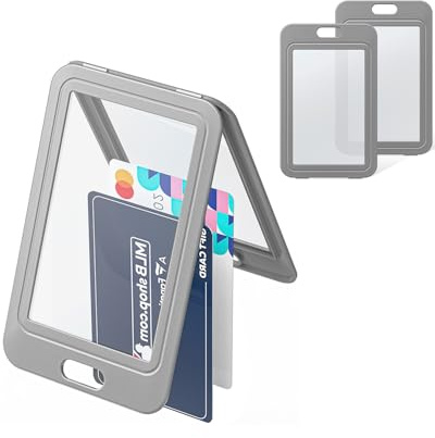 Uniclife Portadocumentos con ventanas dobles verticales de plástico duro gris Bolsa de protección para tarjetas para oficina, escuela, identificación, tarjetas de crédito, llaves inteligentes