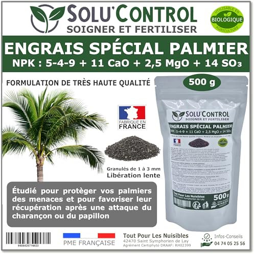 Engrais Spécial Palmier 500 g - SoluControl - Formulation haute qualité Organo-Minerale - Idéal après attaque du charancon rouge ou du papillon du palmier.