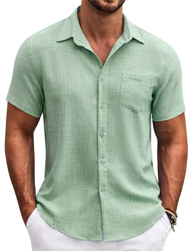 COOFANDY Chemise Homme Manches Courtes Été Loisirs Chemises Hommes Légère Plage Regular Fit Chemise avec Poche Poitrine