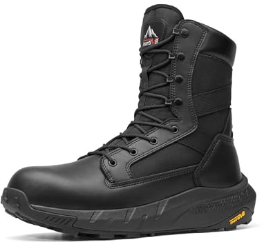 NORTIV 8 Men's 8 Composite Toe Work Boots, Lightweight Side Zipper ASTM F2412-24 & ASTM F2913-24 Safety Military Boots for All-Day Comfort, Peakforce-Nano,Size 12,Black,NMUMIB2506